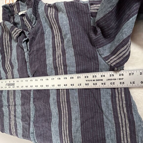 Bryn Walker Womens Striped Button-Down Linen Tunic Shirt Medium Purple Lagenlook - Picture 6 of 9